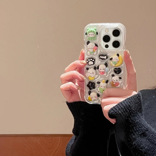3D Stereoscopic Cute Cartoon Pochacco Transparent Phone Case