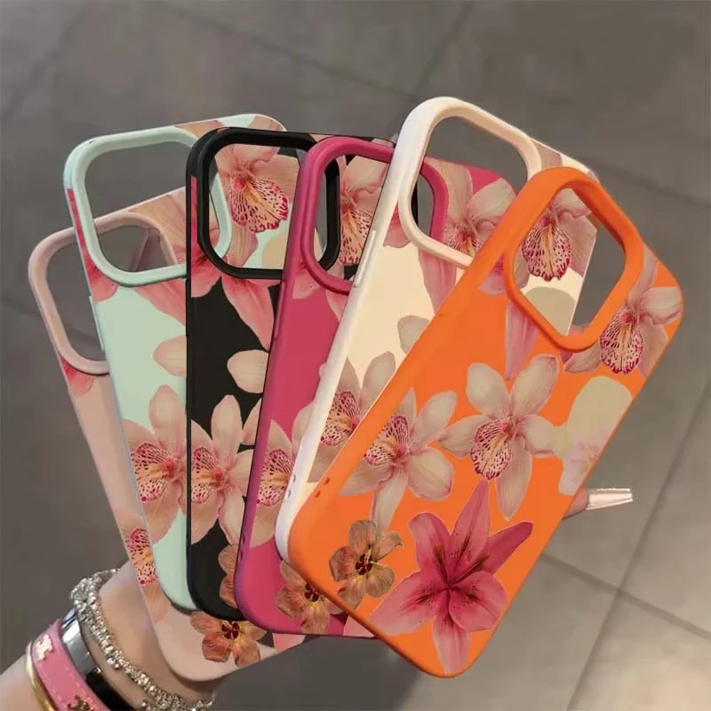 Watercolor Hibiscus Flower Lichee Pattern Phone Case For iPhone
