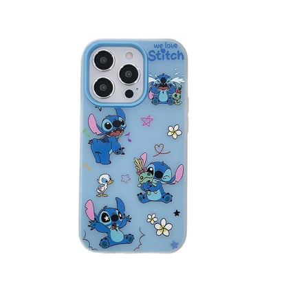 Korean Cute Cartoon Stitch With Acrylic Bracket Phone Case For iPhone
