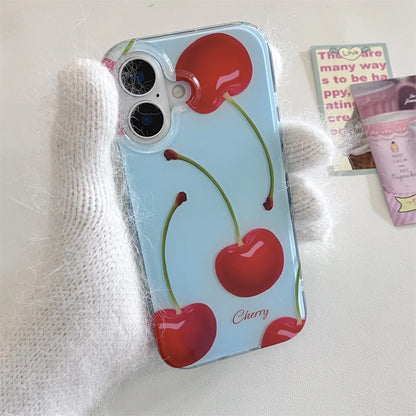 New Fashion Cute Fruit Light Blue Cherry Phone Case