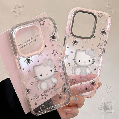 Korean Cartoon Pixel Hello Kitty Stars Soft Phone Case For iPhone