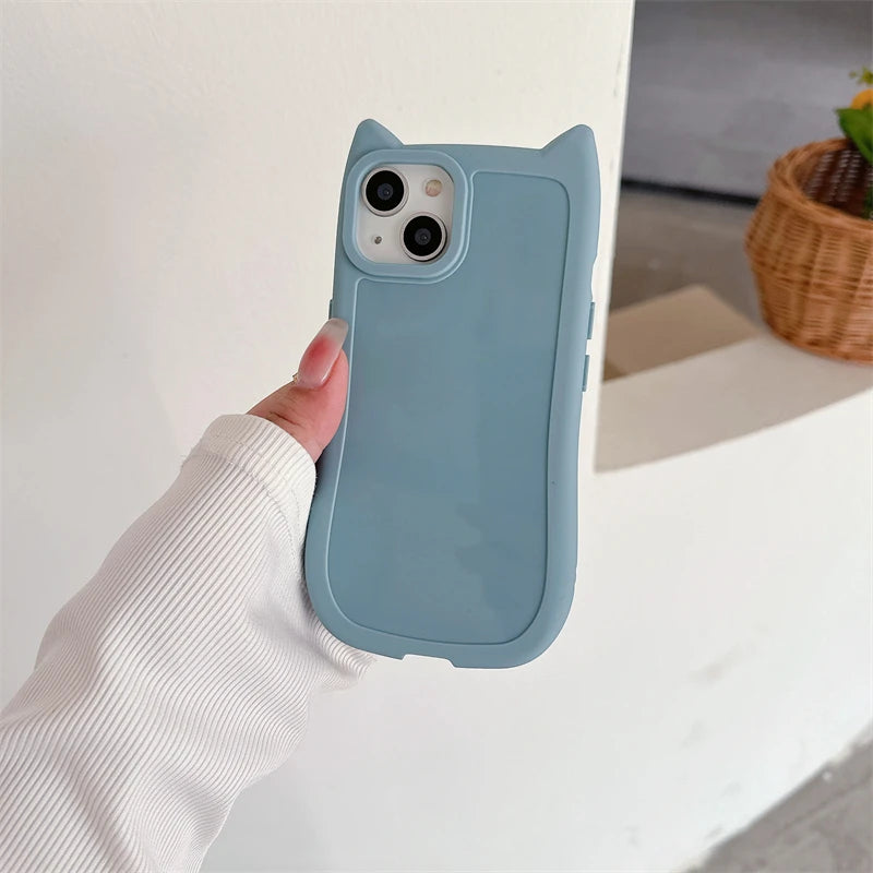 Cute 3D Kitten Cats Ear Solid Color Phone Case