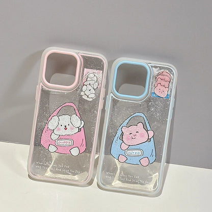 Cute Puppy Cartoon Pig Liquid Glitter Phone Case