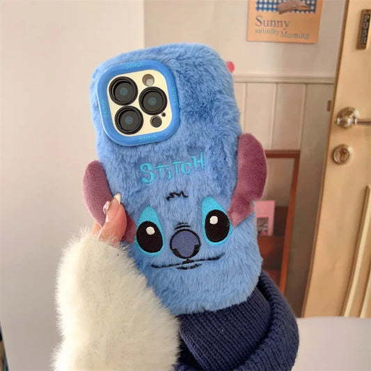 3D Cute Cartoon Stitch Embroidered Plush Phone Case For iPhone
