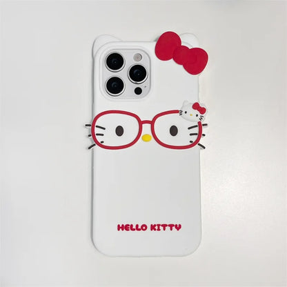 Kawaii Cartoon Glasses Bowknot Hello Kitty Phone Case For iPhone