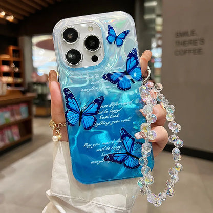 Luxury Letter Butterfly Silver Gradual feather sand Phone Case For iPhone