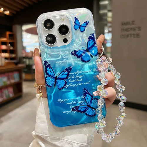 Luxury Letter Butterfly Silver Gradual feather sand Phone Case For iPhone