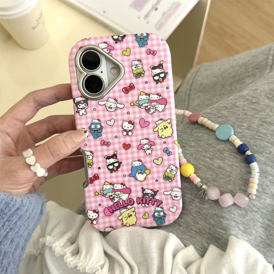 New Pink Checkered Hello Kitty Leather Phone Case