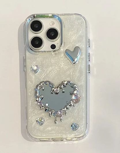 Luxury Diamand Love Heart Mirror Phone Case