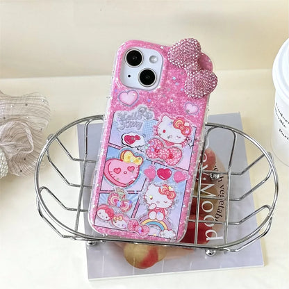 Girlish Cat Dimensional Pink Diamond Bow Phone Case