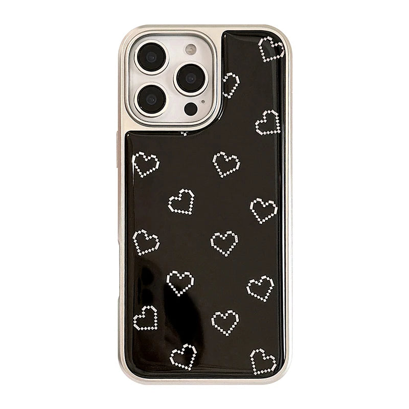 Cartoon Mosaic Love Heart Black Phone Case