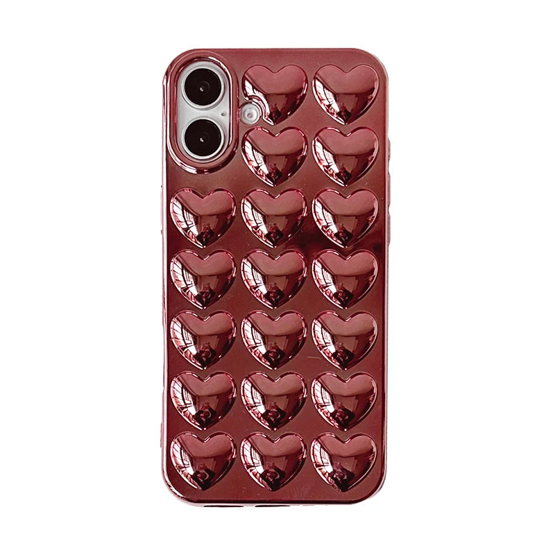 Plating Rose Gold 3D Love Heart Glossy Back Phone Case