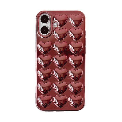 Plating Rose Gold 3D Love Heart Glossy Back Phone Case