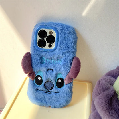 3D Cute Cartoon Stitch Embroidered Plush Phone Case For iPhone