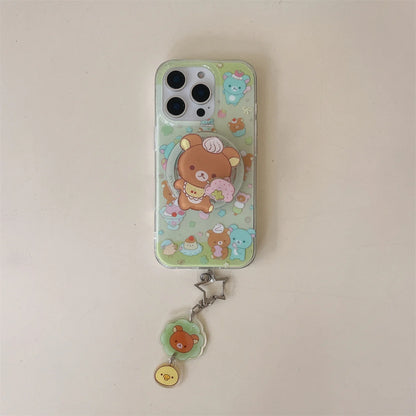 Magnetic Shell With Painted Four Leaf Clover Bear Phone Case and Rotating Magnetic Bracket For iPhone