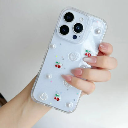 3D Heart Pearl Cherry Phone Case