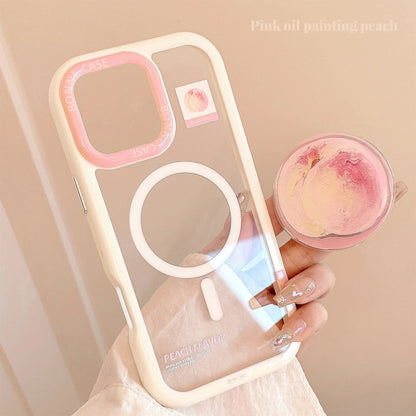 Korean Cute Peach Holder Magsafe Magnetic Clear Phone Case For iPhone