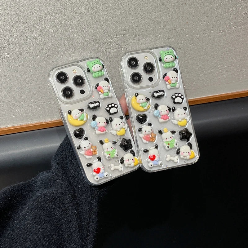 3D Stereoscopic Cute Cartoon Pochacco Transparent Phone Case