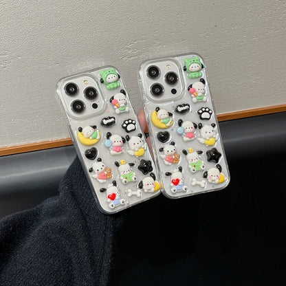 3D Stereoscopic Cute Cartoon Pochacco Transparent Phone Case