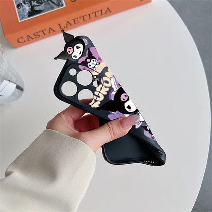 Kawaii 3D Cute Cartoon Kuromi Holder Rope Soft Phone Case For iPhone