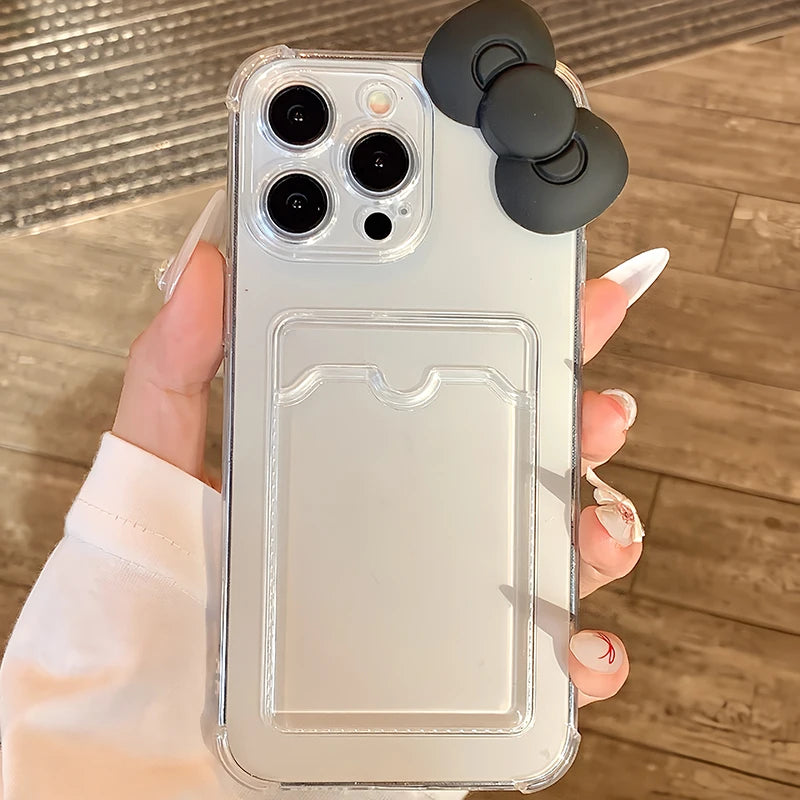 Case 3D Candy Black Bow Clear Phone Cases For iPhone