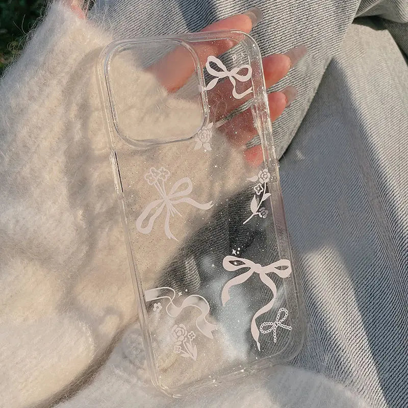 Luxury Bow Flower Glitter Transparent Phone Case