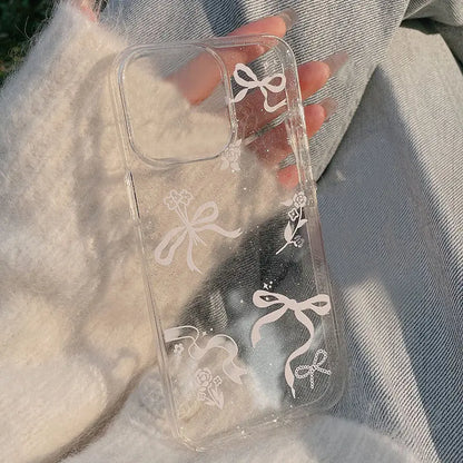 Luxury Bow Flower Glitter Transparent Phone Case