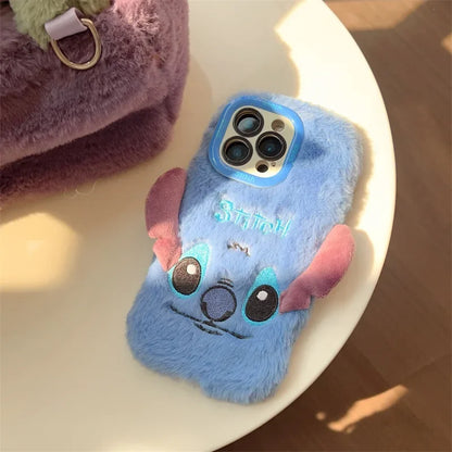 3D Cute Cartoon Stitch Embroidered Plush Phone Case For iPhone