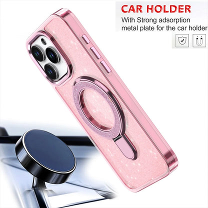 Luxury Glitter Fold Magnetic Metal Ring Stand Case For iPhone